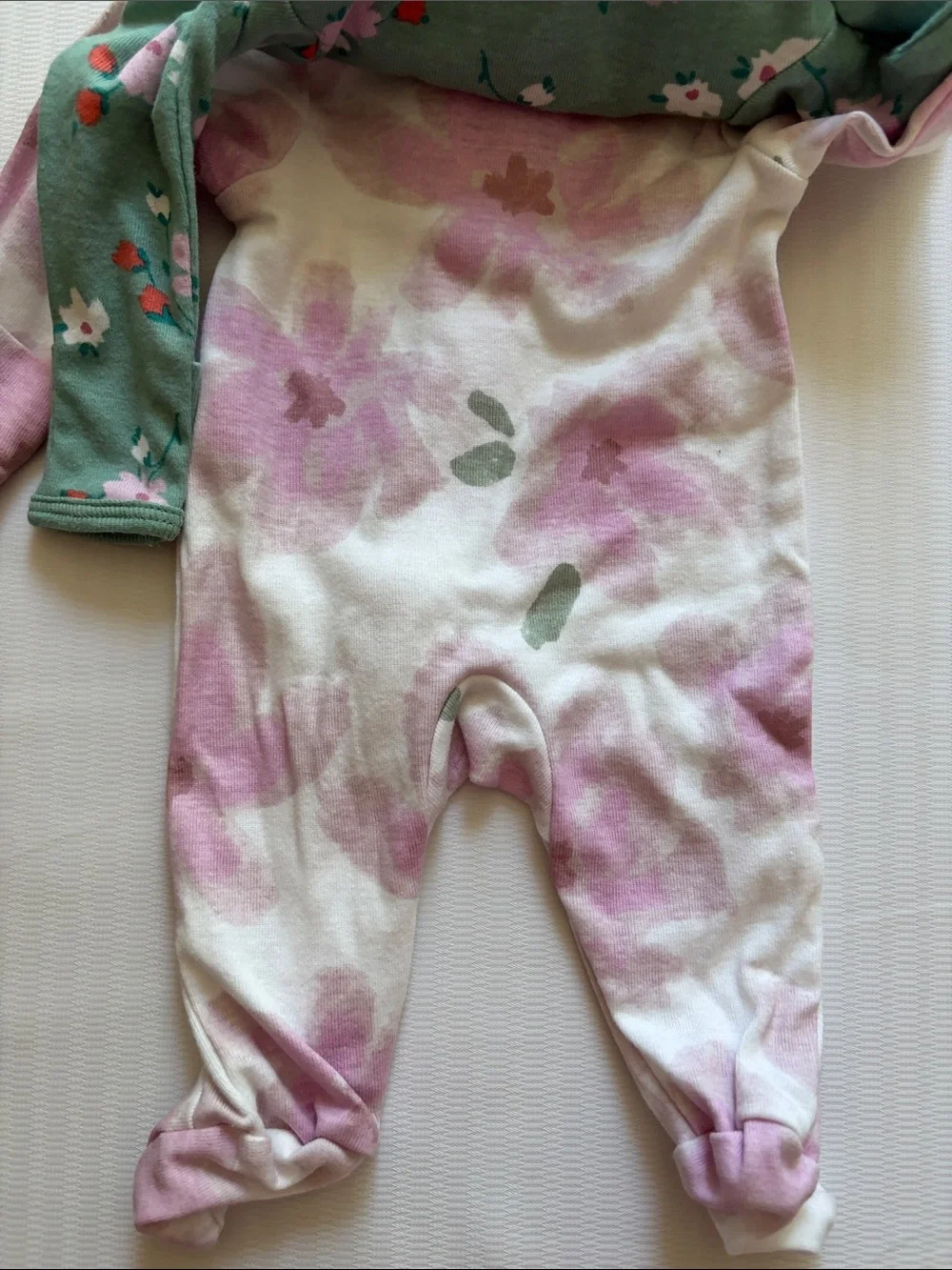 Carter's Green Floral Zip Front Footed Baby Preemie